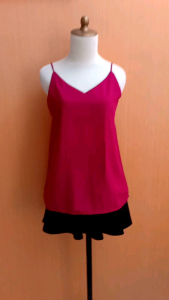 atasan tank top wanita merah M cewek tali 1 MEWAH vneck blouse