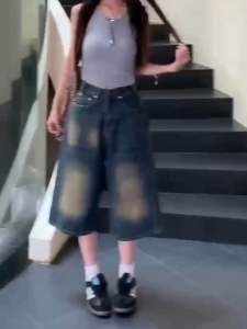 chen shop กางเกงยีนส์ขา6ส่วน สีสนิมผ้าไม่ยืดนิ่มดีใส่สบาย วินเทจ แนวสวยสุดฮิตวัยรุ่นมากๆ