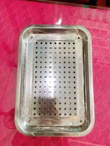 Khay úp ly inox - khay inox đựng đồ chiên Cao cấp có lỗ thoát nước 22 X 32 X 5cm - Gia dụng Nari