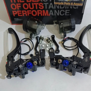 MASTER REM BRCMBO RCS 19 CORSA CORTA BLACK EDITION + 2TABUNG BIGSMOKE BLACK SET HANDLE KIRI KANAN PNP NMAX NEW/ NMAX OLD/ PCX 150/ PCX 160/ ADV ( MOTOR KOPLING PAKE STUT HIDROLIK)