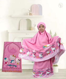 Mukena Anak Perempuan Motif Hello Kitty Dengan Sajadah Yang Bisa Di Jadikan Tas Untuk Anak Usia 3 Sampai 10 Tahun