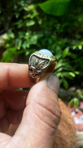 nhẫn mỹ nam mặt đá shaphia xanh đen trắng xanh và ruby thiên nhiên ( tặng kèm móc khóa inox )