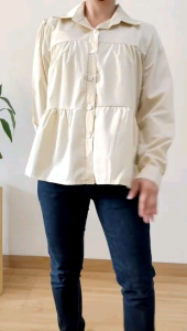 ●ECLAIRE● 02L Kemeja Lengan Panjang Longsleeves Tiered Susun Kasual Casual Korea Mode Kerja Kantor Import 8792