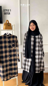 Blus Tunik Irvona by Mouza | Bahan Flanel Kerah Kemeja Saku Tempel 4 Warna | Size M-XL