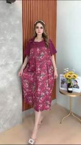 Daster Motif Bunga Aktif Dress Rayon Motif Premium Super Jumbo LD 135cm & PB 120cm Busui