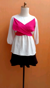 atasan wanita putih tali pink M cewek blouse cute kerja kuliah