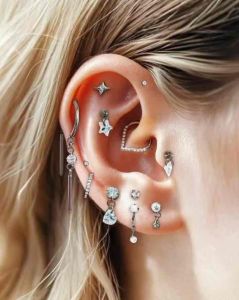 CZ Dangle Titanium Flatback Earring (1ชิ้น)