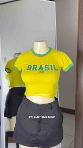 BUY 1 + GET 2 FREE (3PCS) Merissa Brasil Cotton Spandex Crop Top Womenswear Short Sleeve Crew Neck Lady Comfortable Top Casual Basic