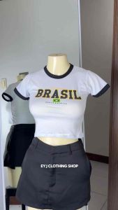 Marjen Brasil Cotton Spandex Crop Top Womenswear Short Sleeve Crew Neck Lady Comfortable Top Casual Basic