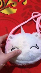 Túi Đeo Chéo mini Bằng Vải Bông Màu Hồng Hình Kỳ Lân Dễ Thương Cho Bé Gái
