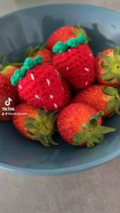 Handmade crochet cotton strawberry keychain