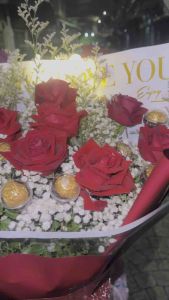 Birthday anniversary proposal I Love you bouquet with free led lights ferro rocher chocolate