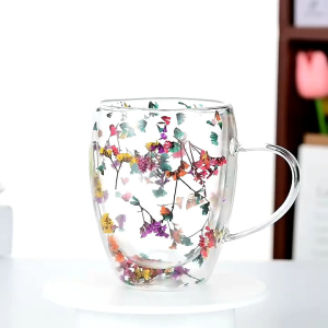 Gelas Cangkir Kopi Susu Teh Anti Panas Double Wall Glass 350 ml Aesthetic