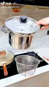 Periuk mi keluli tahan karat pelbagai fungsi多功能不锈钢面条锅Multifunctional stainless steel noodle pot 自从有了这个#多功能面条锅， 煮面煮饺子更省事，还能用来油炸食品，一锅多用‼😍 #厨房好物 🌺蒸包/煮面/油炸 🌺一锅搞定 🌺适合电磁炉&煤气炉