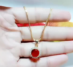 PROMO Kalung Milano Liontin Batu merah fashion wanita berlapis emas tidak berkarat