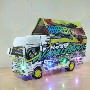 Miniatur truk oleng full lampu dan terpal