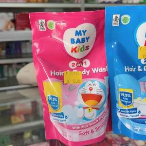 My Baby Hair And Body Wash Kids Biru Pink Kemasan Botol dan Refil Isi Ulang Sabun dan Shampoo Anak-anak