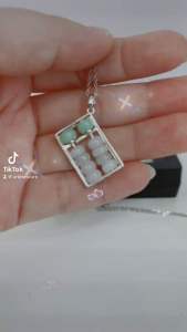 Abacus Jade Necklace Green White Jade Donut Pendant Healing Necklace S925 Sterling Silver Inlay Charm Green Jade Good Luck Healing Wife Gift
