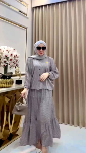 Setelan Rok Remaja Imut Manis Rayon Diamond Premium / Set Rok Lengan Model Batwing Rok Susun Lebar Kebawah Mewah Anggun Kekinian