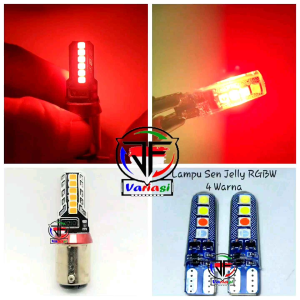 Paket Lampu Stop Rem DAJJAL Gepeng Super Terang 12 Mata LED Warna MERAH & Lampu Sein Sen Depan Belakang Jelly RGBW 4 Warna Running Flash DC 12 Volt Universal