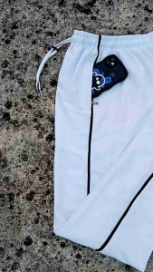 Celana Training Putih Panjang Pria/Wanita Pinggir Strip