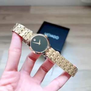 ĐỒNG HỒ NỮ CHÍNH HÃNG Movado Veturi 0607420 Quartz Black Dial Sapphire Gold Case & Stainless Steel