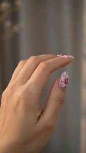 ZEBE 3D Floral French Almond Sculpted Nails With Free 5n1 Nail Tool Kit