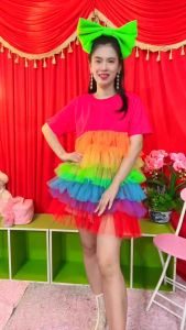 มินิเดรส สายรุ้ง สีสันสดใส พร้อมส่ง