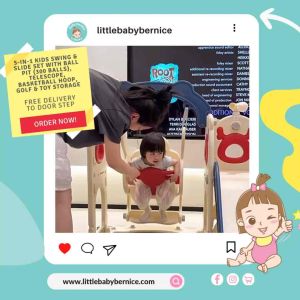 5-in-1 Kids Swing & Slide Set with Ball Pit (300 Balls) Telescope Basketball Hoop Golf & Toy Storage