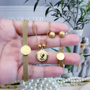 Set Perhiasan Titanium Koin Gold Anti Karat Xds198d
