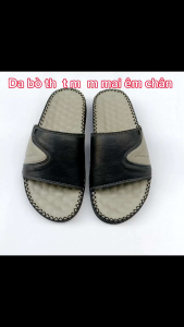 Dép Nam Quai Ngang Da Bò Thời Trang Trẻ  Dép da nam  Đế Đúc 3cm may tay thủ công