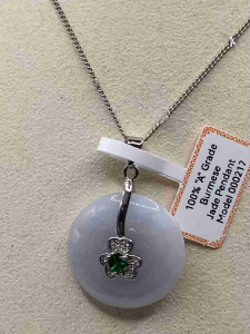 ❤️100% Authentic Brand New Set "A" grade Burmese "Ziloulan 紫罗兰 Pinangkou平安扣" jade pendant lovely lavender colour large size icy smoky jadeite 25.9/5.5mm high translucency lustrous surface clean and clear S925 sterling silver zirconia framed rare