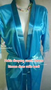Lingerie Wanita Dewasa Satin set Kimono + gstring baju dinas malam