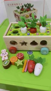 Đồ Chơi Thả Hình Trái Cây Khối Thả Gỗ Kèm Mô Hình Nông Trại Thu Nhỏ Bắt Sâu Nhổ Cà Rốt Giúp Bé Phát Triển Tư Duy chất liệu gỗ