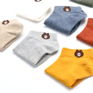Korean Socks With Cute Bear Cartoon Soft Cotton Socks and Breathable Sweat Absorption Soft/袜子