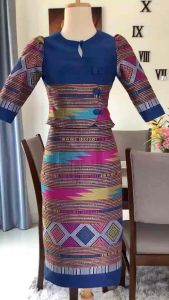 ชุดเข้าเซ็ท เสื้อยับกระโปรง สีกรมท่า ผ้าฝ้ายทอลาย เสื้อแขนสามส่วน กระดูมหน้า ถอดได้จริง 💙