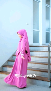 GAMIS AZZAHRA SYARI SET HIJAB BAHAN KRINGKLE PREMIUM SIZE M L XL XXL 3XL - KANCING HIDUP BUSUI FASHION WANITA SAKU KANAN KIRI BAJU LEBARAN