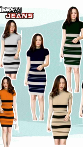 Baju Dress Rajut Salur Bodycon Knit Wanita Slim-Fitting Casual Lembut
