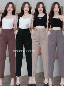 JINGJING พร้อมส่ง (ใหม่) กางเกงขากระบอกเล็กพร้อมแต่งหูเข็มขัด4สี ทรงสวย ผ้าพรีเมียร์ผ้าหนา ไม่บาง ใส่ทำงาน ใส่เที่ยว