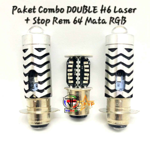 Paket Combo Hemat Lampu Motor ( DOUBLE H6 LASER+ Stop Rem 64 MATA RGB ) Universal arus Dc 12 Volt Motorcycle Sporty
