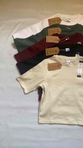 Laysso L4 half sleeve Plain crew neck cotton mid length tops for ladies in white green burgundy black and beige