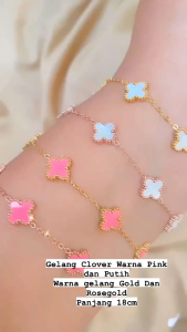 RinaXp- Gelang Rantai Clover Pink dan Putih Fashion Jewellry Korea Terbaru Titanium Anti Karat