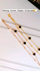 RinaXp- Gelang Clover Rantai 2Layer Bunga Hitam dan Rantai Jedar Titanium Anti Karat Fashion Jewellry Korea
