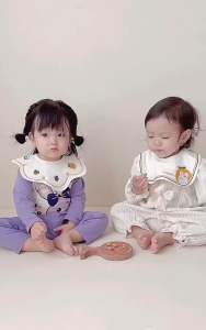 Yếm Đeo Cổ Cho Bé Vải Cotton Thêu Họa Tiết Phong Cách Hàn Quốc Yếm Cho Bé Trai và Bé Gái Chống Thấm