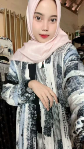 Gamis Midi Dress Syari Bahan Rayon Viscose Mayung Cantik Motif Bunga Abstrak Ada JUMBO XXL - Daster Busui Frandly Lengan Panjang Kekinian Bisa COD