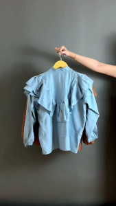 Blouse Wanita Ruffle Polo Linen Rafella - YURE BLOUSE RUFFLE