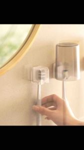 Toothbrush Holder Wall Mounted Cup Tooth Brush Holder with Cover Organizer Hook Hanger Shelf Organizer Bathroom Storage