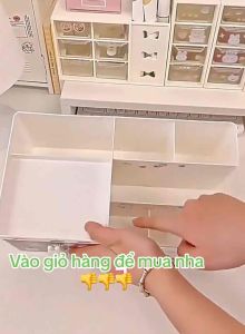 Kệ đựng mỹ phẩm nhựa 4 tầng để bàn tặng kèm sticker khay đựng đồ trang điểm nhiều ngăn  decor bàn học đựng bút