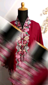 GK - Kebaya Modern Motif Maroon - Kebaya Tradisional - Kebaya Flower Maroon - Kebaya Kartini - Encim Kebaya - Kebaya Simple - kebaya Kondangan - Kebaya Wisuda