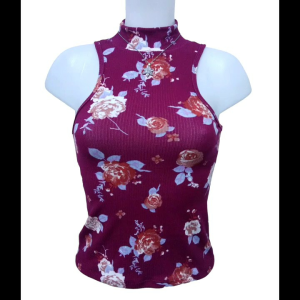 QUALITY HALTER SLEEVELESS COTTON KNITTED TOPS FOR WOMEN stretchable plain printed turtleneck high neck (small to 2XL)